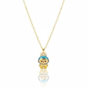 Gold and Blue Labubu Pendant Necklace